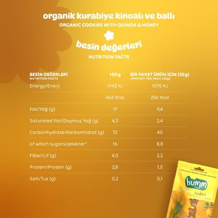 Organik Ballı ve Kinoalı Kurabiye - 3 Adet