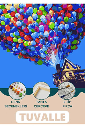 Özgür Balon Ev Sayılarla Boyama Seti, Hobi Seti, 40X50 Tablo, Fırça Boya Asma Aparatı Dahil