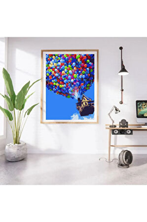 Özgür Balon Ev Sayılarla Boyama Seti, Hobi Seti, 40X50 Tablo, Fırça Boya Asma Aparatı Dahil