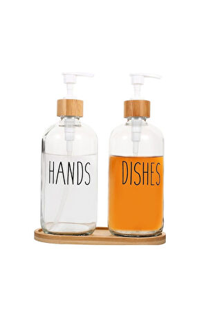 2’li Mutfak Sıvı Sabunluk Seti Hands&dishes Bambu Tepsili
