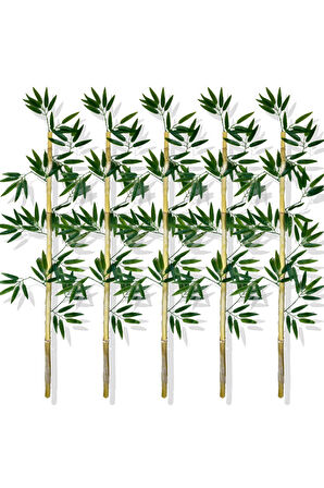 Yapay Yoğun Yapraklı 130 Cm 5 Adet Dekoratif Bambu Çubuğu Islak Doku