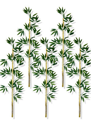 Yapay Yoğun Yapraklı 130 Cm 5 Adet Dekoratif Bambu Çubuğu Islak Doku