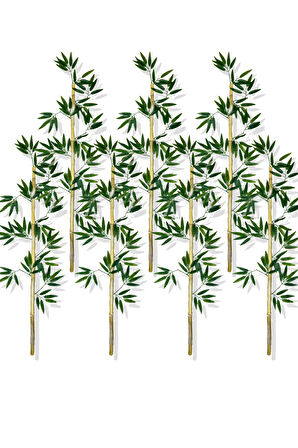 Yapay Yoğun Yapraklı 130 Cm 7 Adet Dekoratif Bambu Çubuğu Islak Doku