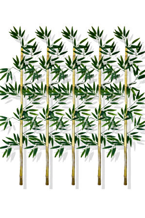 Yapay Yoğun Yapraklı 140 Cm 5 Adet Dekoratif Bambu Çubuğu Islak Doku