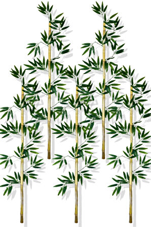 Yapay Yoğun Yapraklı 140 Cm 5 Adet Dekoratif Bambu Çubuğu Islak Doku