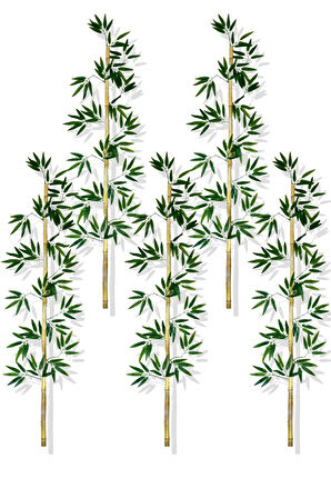 Yapay Yoğun Yapraklı 160 Cm 5 Adet Dekoratif Bambu Çubuğu Islak Doku