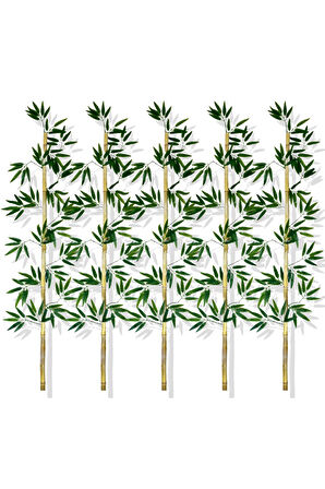 Yapay Yoğun Yapraklı 160 Cm 5 Adet Dekoratif Bambu Çubuğu Islak Doku