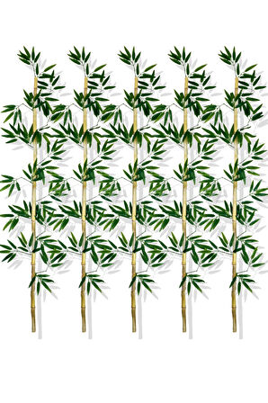 Yapay Yoğun Yapraklı 170 Cm 5 Adet Dekoratif Bambu Çubuğu Islak Doku