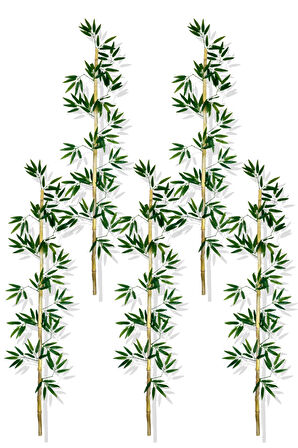 Yapay Yoğun Yapraklı 170 Cm 5 Adet Dekoratif Bambu Çubuğu Islak Doku