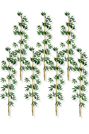 Yapay Yoğun Yapraklı 170 Cm 7 Adet Dekoratif Bambu Çubuğu Islak Doku