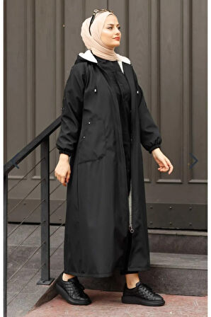 Kadin Fermuarli Cepli Kapüşonlu Bondit Mont