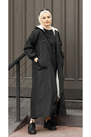 Kadin Fermuarli Cepli Kapüşonlu Bondit Mont