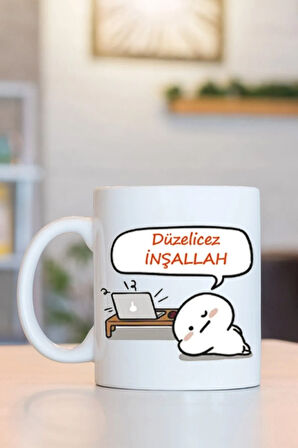 Düzelicez Inşallah Baskılı Kupa Bardak (turuncu)