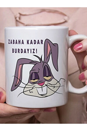 Zabaha Kadar Burdayız Komik Bugs Bunny Baskılı Beyaz Kupa Bardak