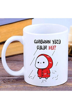 Porselen - Garibanın Yüzü Gülür Mü Yazılı Kupa Bardak ( Kırmızı ) .