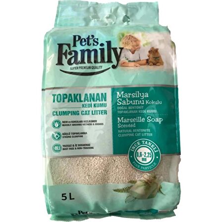 Pets Family 5 Lt Topaklanan Marsilya Sabunu Kokulu Doğal Bentonit Ince Taneli Premium Kedi Kumu