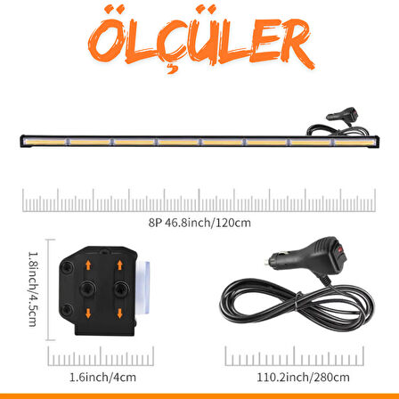 Turuncu Tepe Çakar Bar Led 120cm 12-24v  Off Road Çekici Traktör İkaz Lambası Çakar 15 Modlu