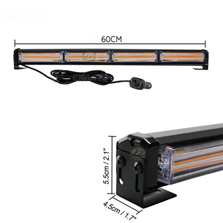 Turuncu Tepe Çakar Bar Led 60cm 12-24v  Off Road Çekici Traktör İkaz Lambası Çakar 15 Modlu