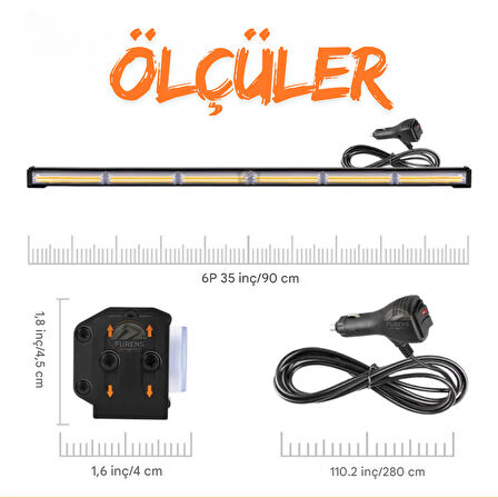 Turuncu Tepe Çakar Bar Led 90cm 12-24v  Off Road Çekici Traktör İkaz Lambası Çakar 15 Modlu