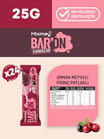 Mixmey Baron Orman Meyveli Pirinç Patlaklı Bar | Sağlıklı Atıştırmalık – Vegan, Glutensiz (25GR X 24 ADET)
