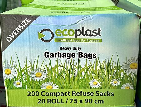 Ecoplast Battal Boy Siyah Çöp Torbası Poşeti - 300 Gr. - 75 x 90 Cm / 10 Adetlik Rulo