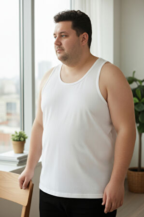 Büyük Beden Pamuklu Erkek Atleti 6'lı Paket - Beyaz