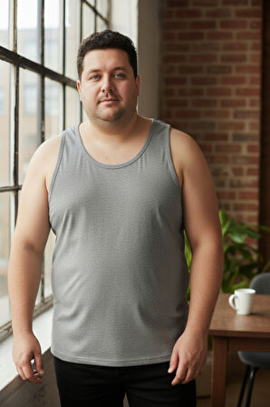 Büyük Beden Pamuklu Erkek Atleti 6'lı Paket - Gri