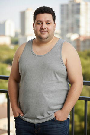 Büyük Beden Pamuklu Erkek Atleti 6'lı Paket - Gri