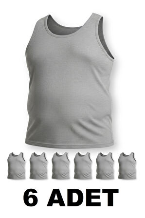 Büyük Beden Pamuklu Erkek Atleti 6'lı Paket - Gri