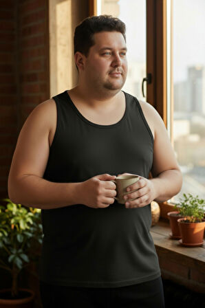 Büyük Beden Pamuklu Erkek Atleti 6'lı Paket - Siyah