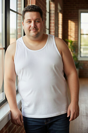 Büyük Beden Pamuklu Erkek Atleti 12'li Paket - Beyaz