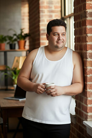 Büyük Beden Pamuklu Erkek Atleti 12'li Paket - Beyaz