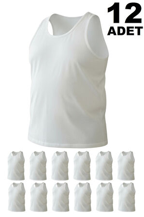 Büyük Beden Pamuklu Erkek Atleti 12'li Paket - Beyaz