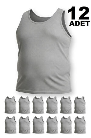 Büyük Beden Pamuklu Erkek Atleti 12'li Paket - Gri