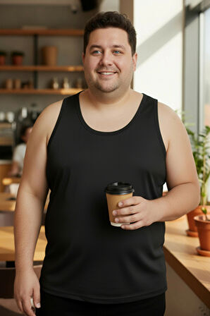 Büyük Beden Pamuklu Erkek Atleti 12'li Paket - Siyah