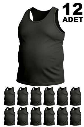 Büyük Beden Pamuklu Erkek Atleti 12'li Paket - Siyah