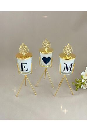 Dekoratif Harfli Gold Güneş Tepe Ayaklı Mum Set
