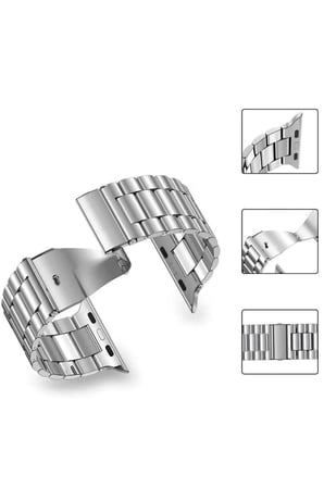 Gümüş Renkli 45 mm Çelik Akıllı Saat Kordonu, Baklalı Tasarım ve Metal Bağlantı Uçları