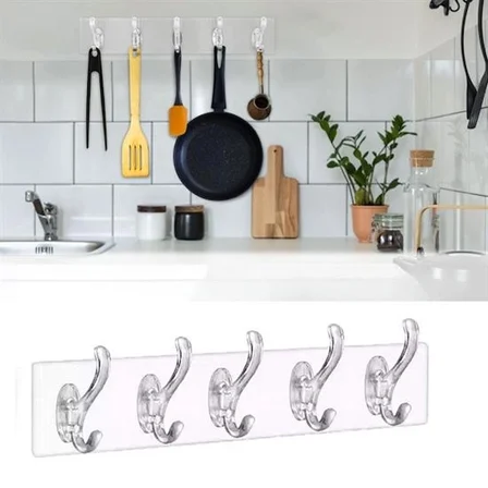5'li Güçlü Yapışkanlı Şeffaf Duvar Askısı Banyo Mutfak Düzenleyici Pratik Askılık Bx40