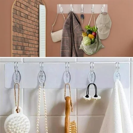 5'li Güçlü Yapışkanlı Şeffaf Duvar Askısı Banyo Mutfak Düzenleyici Pratik Askılık Bx40