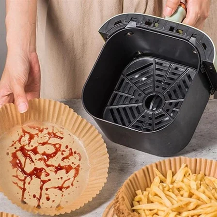 50 Adet Air Fryer Pişirme Kağıdı Tek Kullanımlık Yağ Geçirmez Yuvarlak Tabak Model Pvc Bx40