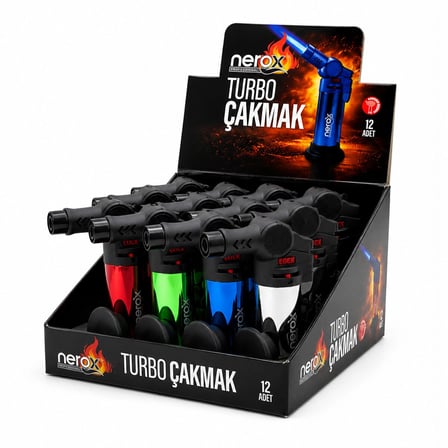12 Adet Metalize Oynar Başlı Pürmüz - Torch Nargile - Kamp Çakmak Doldurulabilir Ayakda Durabilir Nrx-9305 Bx40