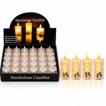 24 Adet Büyük Boy Pilli Kristal Mika Led Mum Çap : 3.8cm Yükseklik : 9cm İ10-015 Bx40