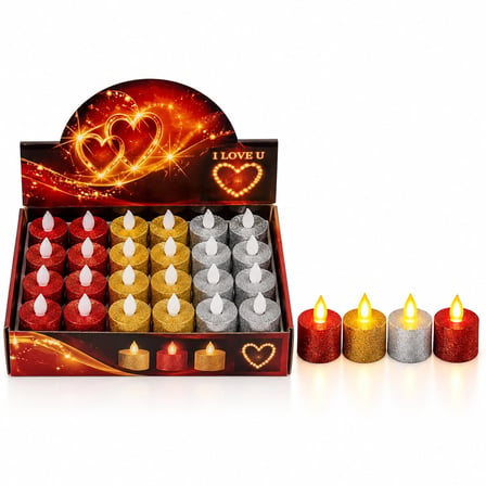 24 Adet Pilli Yuvarlak - Simli Renkli Led Mum Çap : 3.6 Yükseklik : 4.3cm İ10-025 Bx40