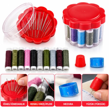 Mini Çantalı Dikiş Seti İplik - Mezura - İğne - Yüzük Bx40