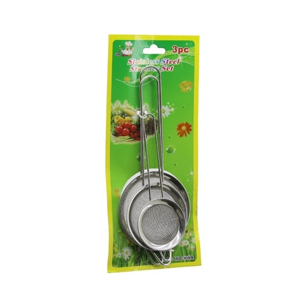 3pcs Set  Mini= 5-7-8cm Tel Süzgeç Metal Çerçece Metal Sap=8.5-10.5-10.5cm Bx40