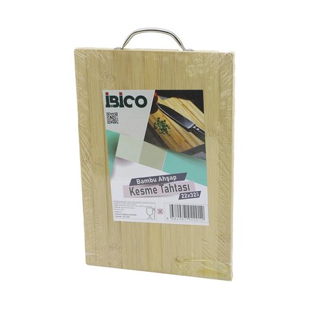 22x32 X 1.7cm Lux Ahşap Bambu Kesim Panosu - Kesme Tahtası Metal Kulplu Bx40