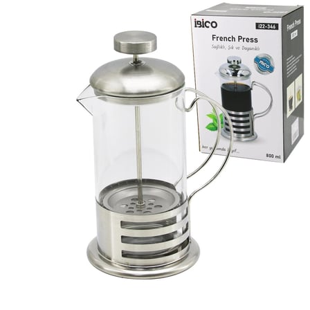 French Press Metal Kafes - Metal Kapak 800ml Cam Bitki Süzgeçi Bx40