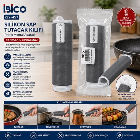 Yanmaz - Yıpratmaz Tava - Çok Amaçlı Silikon Sap Tutacak Kılıfı Pratik Montaj Aparatlı Bx40