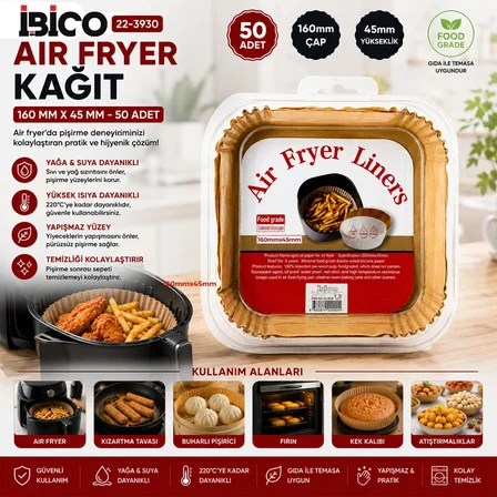 50pcs Kare Taban: 16cm - Kenar: 4.5cm Air Fryer Pişirme Kalıp Kağıt Bx40